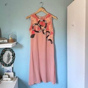 sophia swire silk snake coral beaded embroidered sheer pink dress vintage